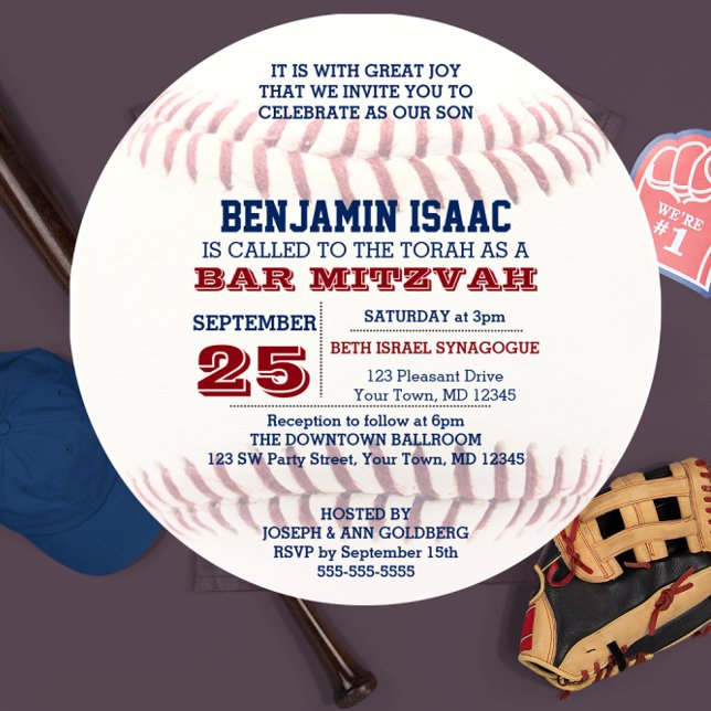 Baseball Round Bar Mitzvah Invitation (Creator Uploaded)