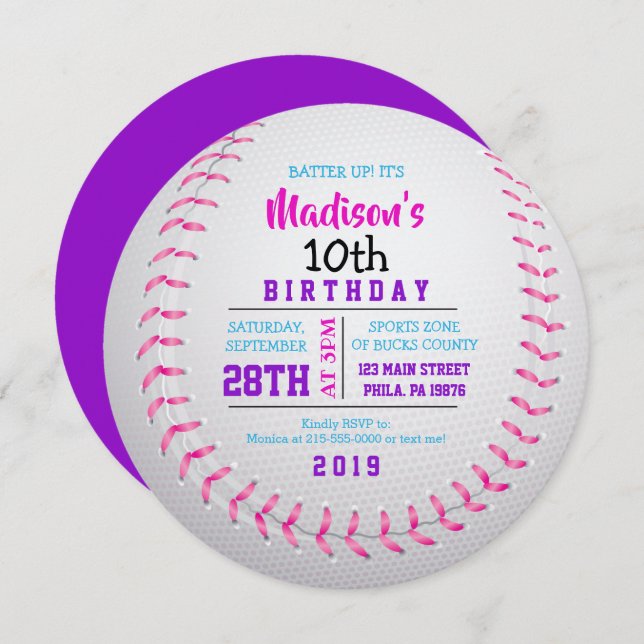 BASEBALL ROUND Birthday Party Invitation (Front/Back)