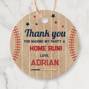 Baseball Round thank you Birthday Favour Tags