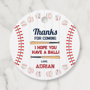 Baseball Round thank you Birthday Favour Tags