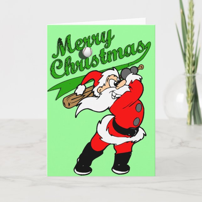 Baseball Santa Christmas Greeting Card (Front)