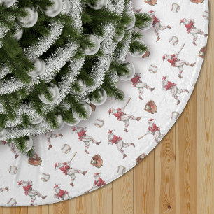 Baseball Santa Christmas Pattern Brushed Polyester Tree Skirt