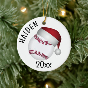 Baseball Santa Hat Christmas Ceramic Tree Decoration