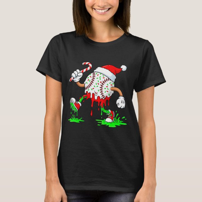Baseball Santa Hat Christmas Ice Cream Drip Candy  T-Shirt (Front)