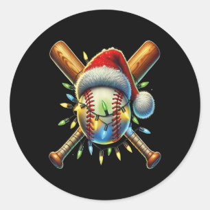 Baseball Santa Hat Christmas Lights Baseball Playe Classic Round Sticker