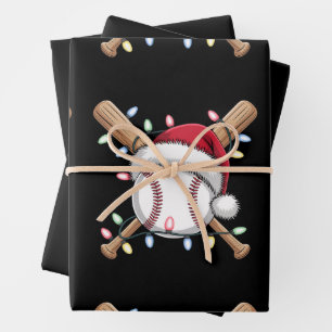 Baseball Santa Hat Christmas Xmas Holiday Sport Wrapping Paper Sheet
