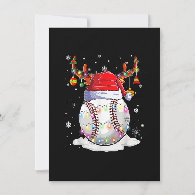 Baseball Santa Hat Reindeer Christmas Lights Funny Invitation (Front)