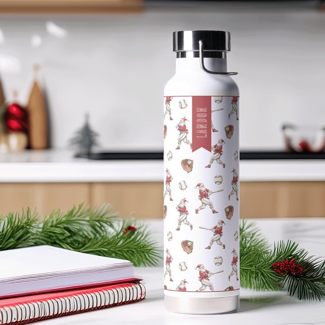 Baseball Santa Personalised Christmas Water Bottle (Creator Uploaded)