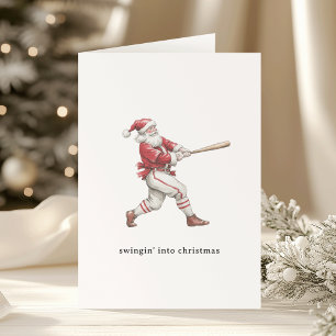 Baseball Santa Swingin' Into Christmas Holiday Card