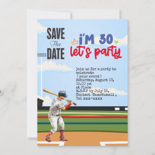 Baseball save the date 30th Birthday Party  Invitation