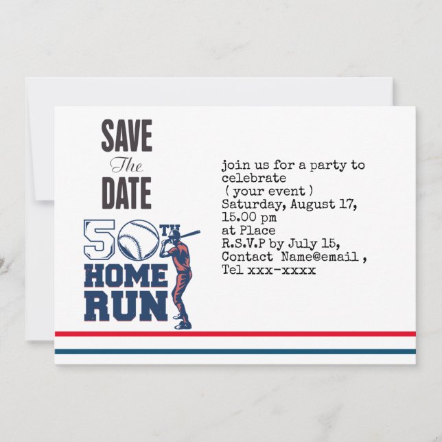 Baseball save the date 50th Birthday Party  Invitation (Front)