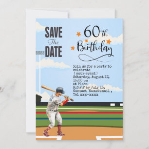 Baseball save the date 60th Birthday Party  Invitation