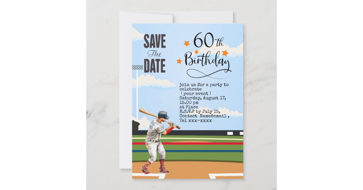 Baseball save the date 60th Birthday Party Invitation Zazzle