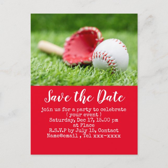 Baseball save the date for Baseball Party   Postcard (Front)