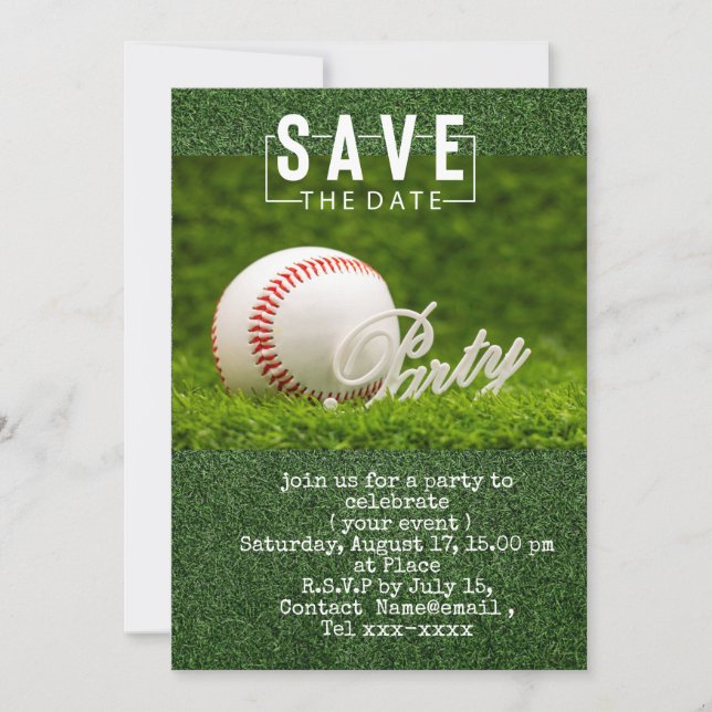 Baseball save the date for party invitation (Front)