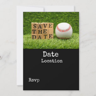 Baseball save the date with ball on green grass in invitation