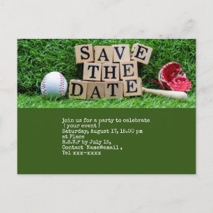 Baseball save the date  with ball on green   postcard
