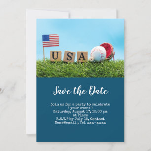 Baseball save the date with flag of America  Invitation