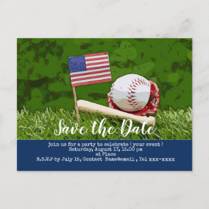 Baseball save the date with flag of America  Postc Postcard