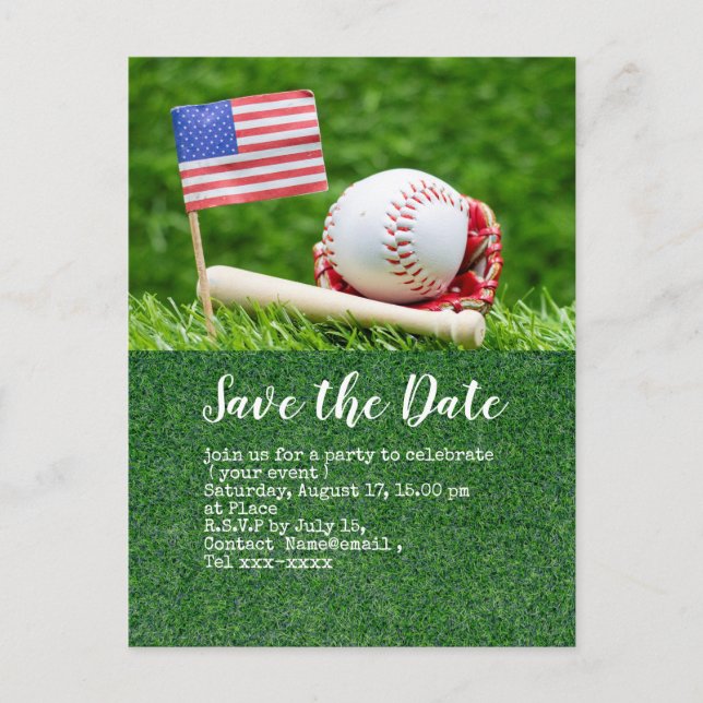 Baseball save the date with flag of America  Postcard (Front)