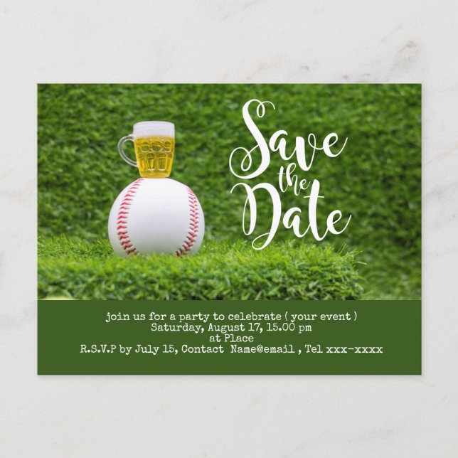 Baseball save the date with Glass of Beer  Postcard (Front)
