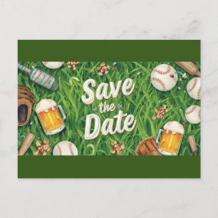 Baseball save the date with Glass of Beer Postcard
