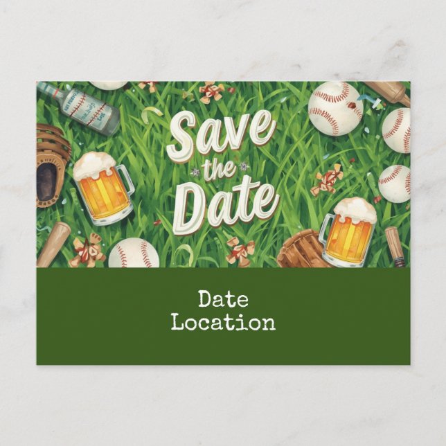 Baseball save the date with Glass of Beer  Postcard (Front)