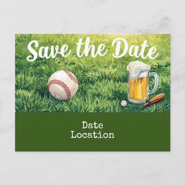 Baseball save the date with Glass of Beer  Postcard (Front)