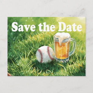 Baseball save the date with Glass of Beer Postcard
