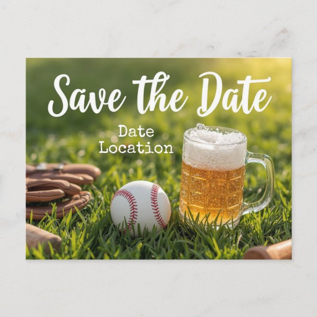 Baseball save the date with Glass of Beer  Postcard (Front)