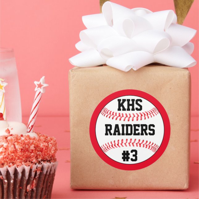 Baseball School Letters, Team Name & Player Number Classic Round Sticker (Party)