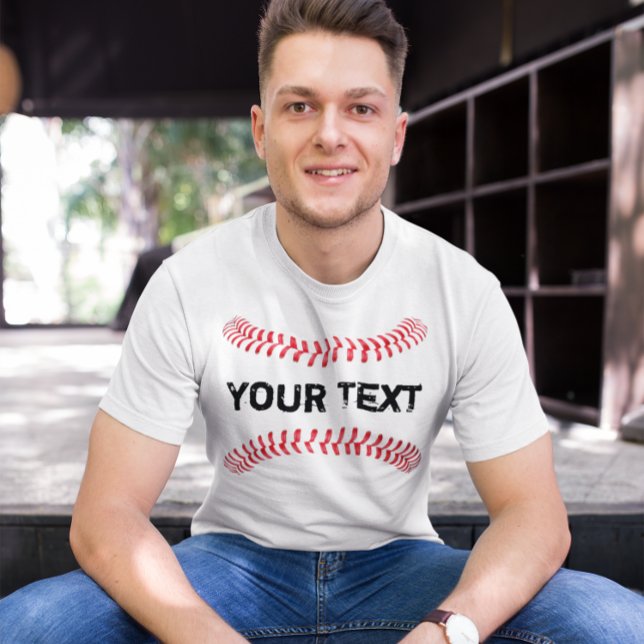 Baseball Seams Player/Coach Custom Team Name Men's T-Shirt (Baseball custom text t-shirt)