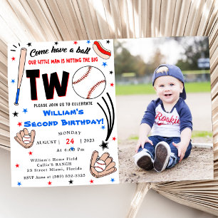 Baseball Second 2nd Birthday Party Invitation