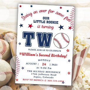 Baseball Second 2nd Birthday Party  Invitation