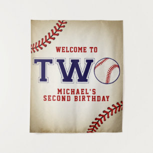 Baseball Second Birthday Backdrop Tapestry