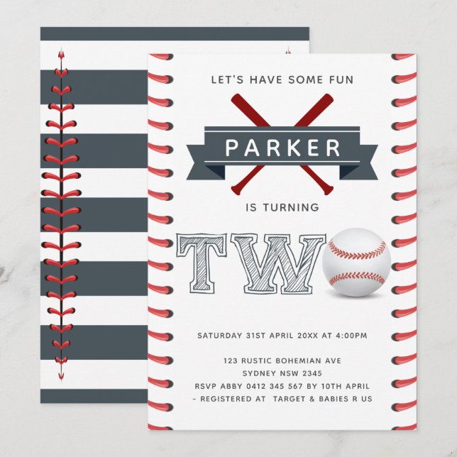 Baseball Second Birthday Boy Invitation (Front/Back)
