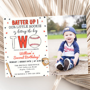Baseball Second Birthday Party Batter Up Invitation
