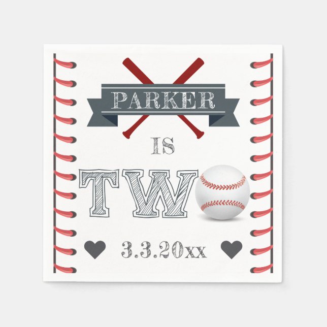 Baseball Second Birthday Personalised Napkin (Front)