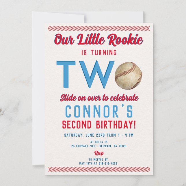 baseball second birthday printed or digital  invitation (Front)