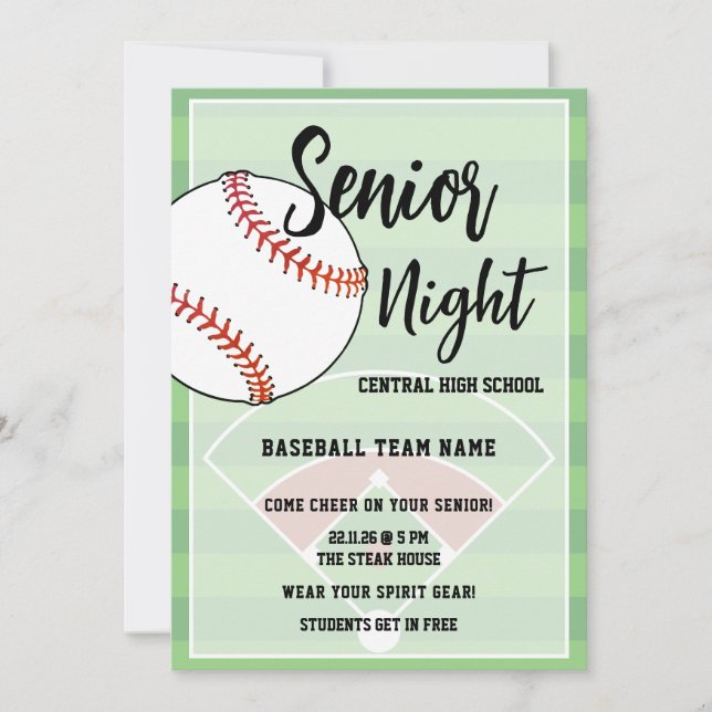 Baseball Senior Night High School Party Invitation (Front)