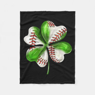 Baseball Shamrock St Patrick's Day Clover With Bas Fleece Blanket