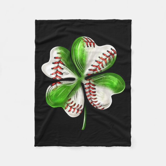Baseball Shamrock St Patrick's Day Clover With Bas Fleece Blanket (Front)
