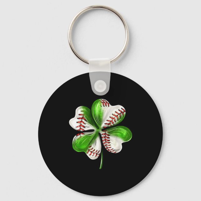 Baseball Shamrock St Patrick's Day Clover With Bas Key Ring (Front)
