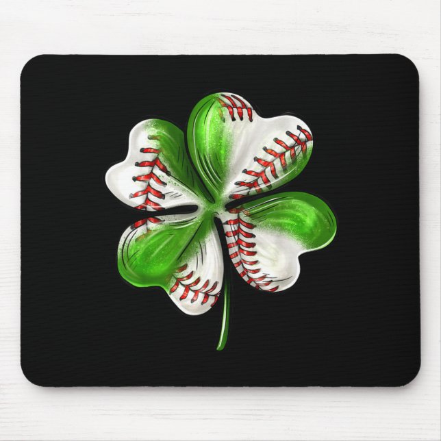 Baseball Shamrock St Patrick's Day Clover With Bas Mouse Mat (Front)