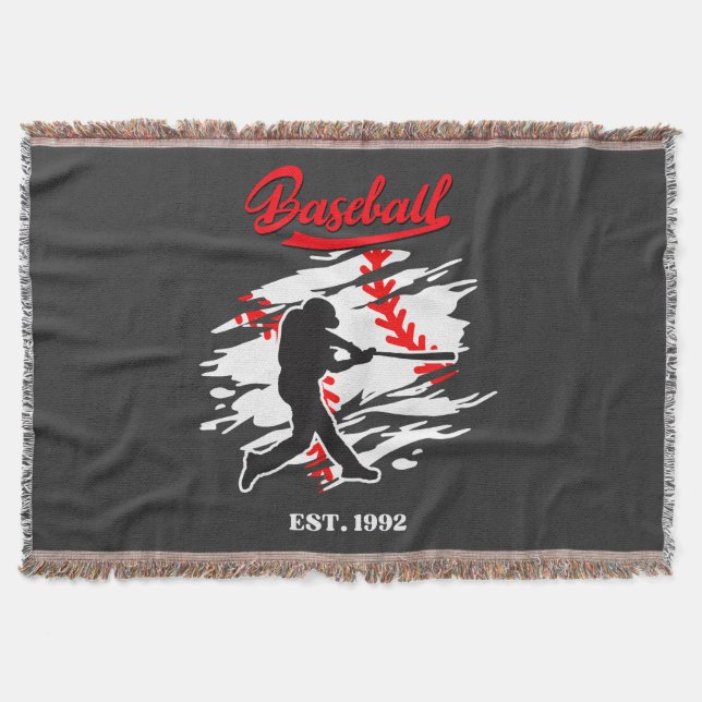 Baseball Silhouette Graphic Design – EST. 1992 Throw Blanket (Front)