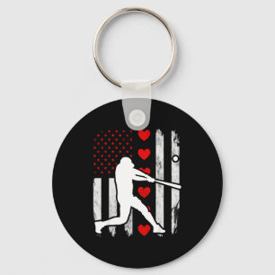 Baseball Silhouette Heart Usa Flag Hearts American Key Ring