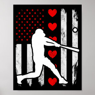 Baseball silhouette heart usa flag hearts american poster