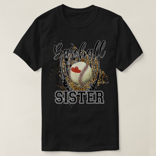 Baseball Sister Leopard Funny Softball Mom Mother' T-Shirt (Design Front)