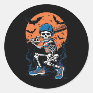 Baseball Skeleton Halloween Baseball Halloween Classic Round Sticker