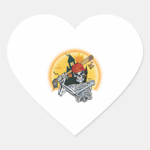 Baseball Skeleton Halloween Baseball Halloween Heart Sticker